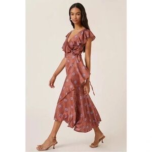 NWT Anthropologie Ruffle Sleeve Printed Wrap Maxi Dress